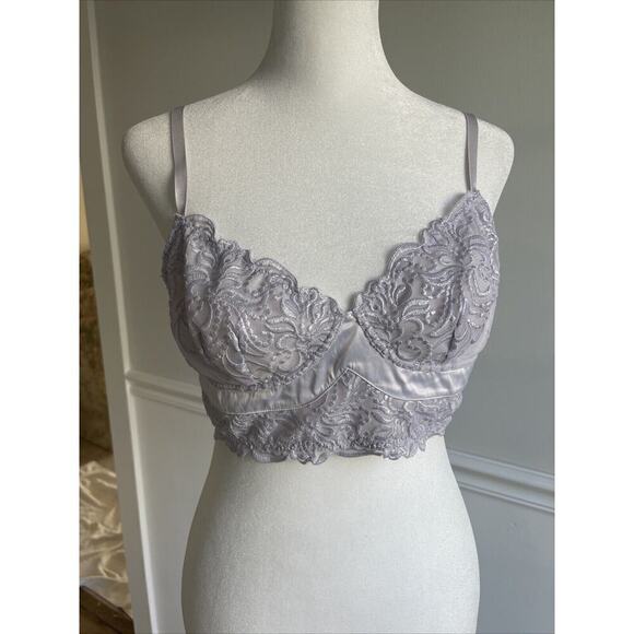Free People Size M Bralette Metallic Lace Lavender Fairy Sheer Dainty Whimsigoth - Picture 1 of 9
